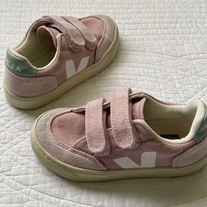Veja V12 Velcro Canvas Suede Sneakers Pink White Girls 5Y Old US 11